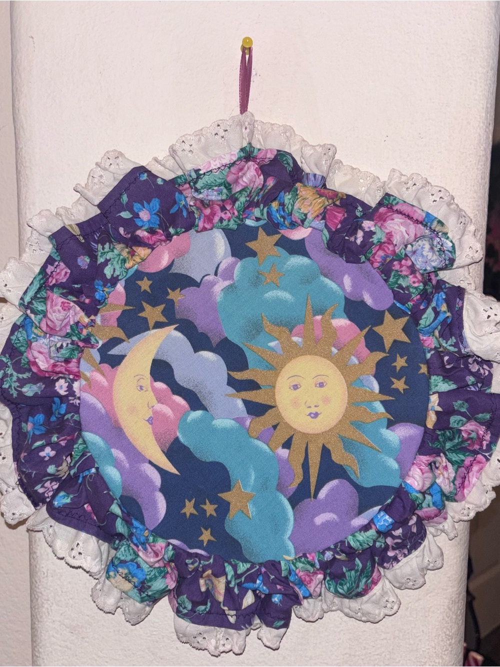 Sun & Moon Floral Ruffled Wall Accent in Purple